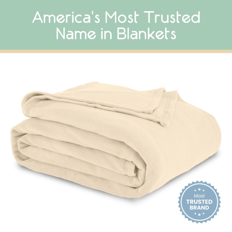 Vellux Twin Size Microfleece Blanket | Fleece Bed Blanket | All-Season Comfort| Supersoft Lightweight Throw Blanket | Plush Throw Blanket for Bed Couch or Sofa | Travel Blanket | Pet-Friendly | Ivory - Image 2